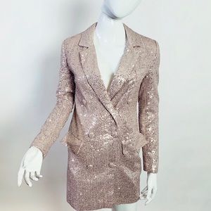 Zara Sequined Soft Gold Blazer Dress ✨